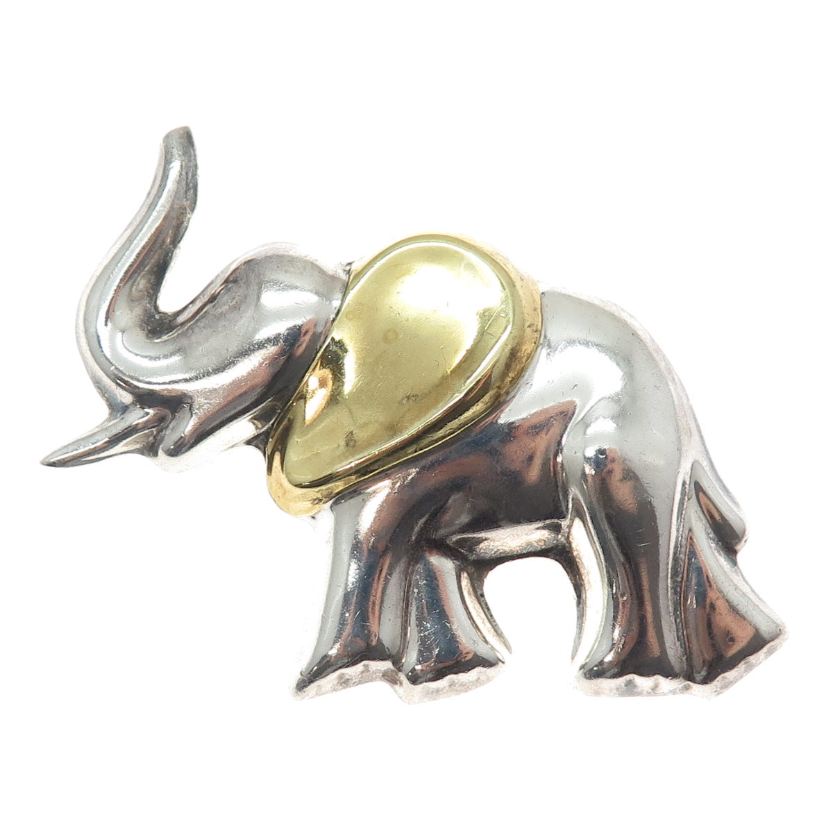 LATON 925 Sterling Silver 2-Tone Vintage Mexico Elephant Pin Brooch