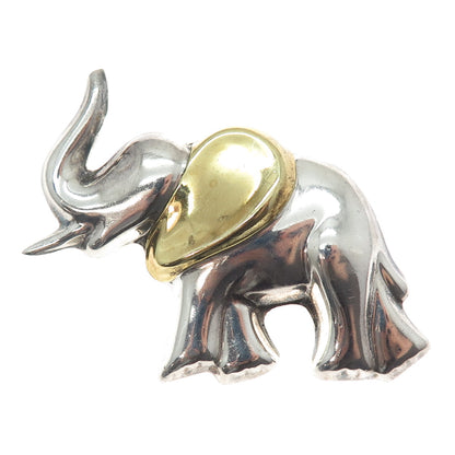 LATON 925 Sterling Silver 2-Tone Vintage Mexico Elephant Pin Brooch