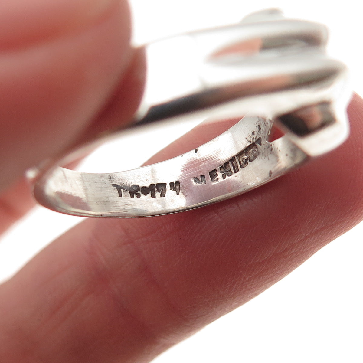 925 Sterling Silver Vintage Mexico Modernist Hook & Eye Ring Size 8.25