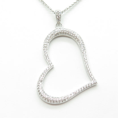 925 Sterling Silver Italy Round-Cut C Z Heart Rolo Chain Necklace 18"
