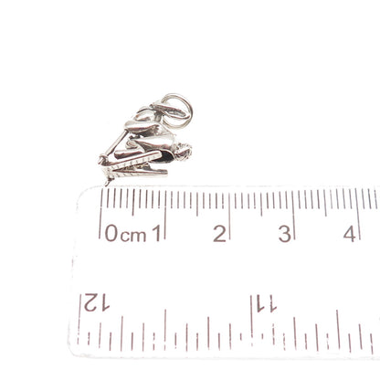 925 Sterling Silver Vintage Ski Bunny Oxidized 3D Mini Charm Pendant