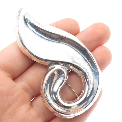 925 Sterling Silver Vintage Mexico Modernist Petal Pin Brooch / Pendant