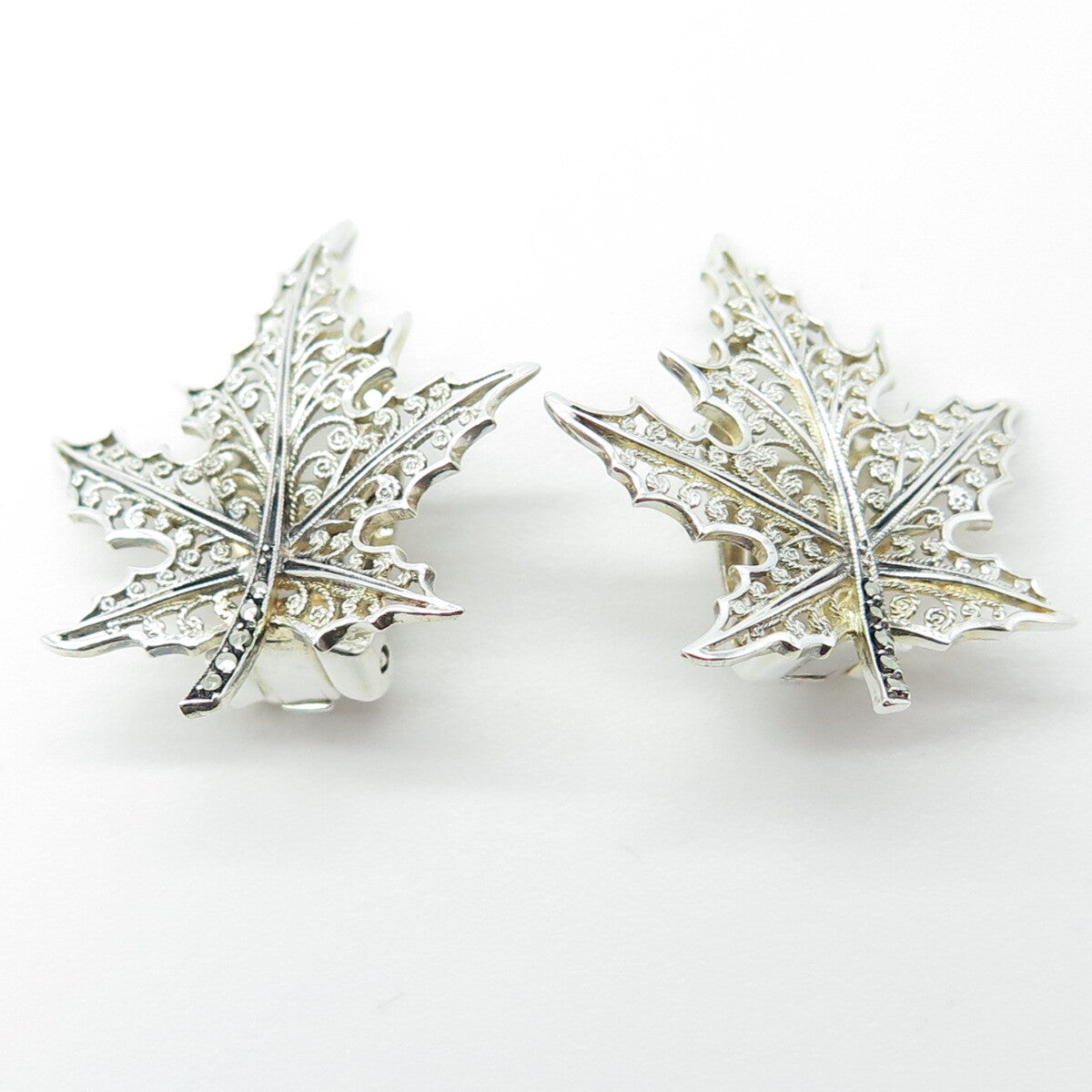 ALICE CAVINESS 925 Sterling Silver Vintage Germany Maple Leaf Clip On Earrings