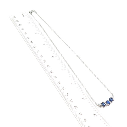 925 Sterling Silver Lab-Created Multi-Sapphire Flat Bismark Chain Necklace 16"