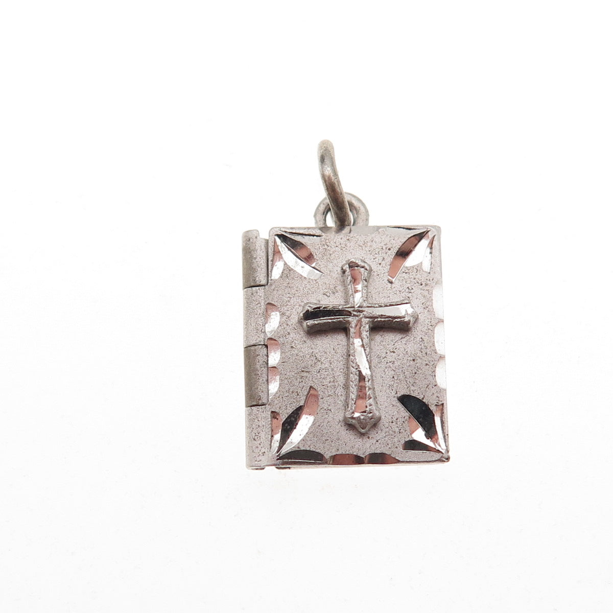 925 Sterling Silver Antique Art Deco Cross Prayer Locket Mini Charm Pendant