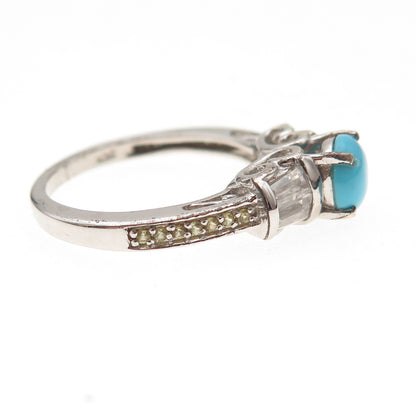 Chuck Clemency 925 Sterling Real Turquoise Yellow & White Topaz Ring Size 6.25