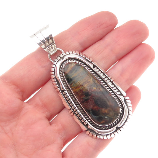 Gary Spencer Navajo Old Pawn Sterling Silver Vintage Tiger Iron Tribal Pendant