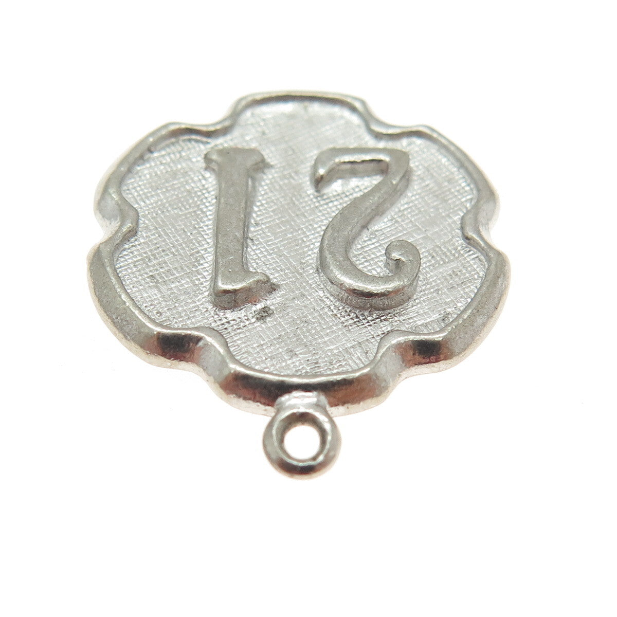 925 Sterling Silver Antique "21" Lucky Number Textured Pendant