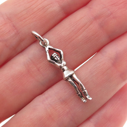 925 Sterling Silver Vintage Cheerleader Oxidized 3D Charm Pendant