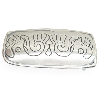 925 Sterling Silver Vintage Engraved Tribal Bird Belt Buckle