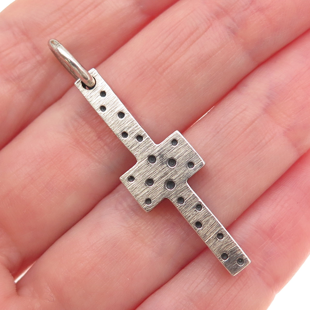 925 Sterling Silver Vintage Dotted Cross Charm Pendant