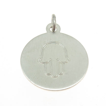 925 Sterling Silver Vintage Hamsa / Hand of Fatima Round Pendant