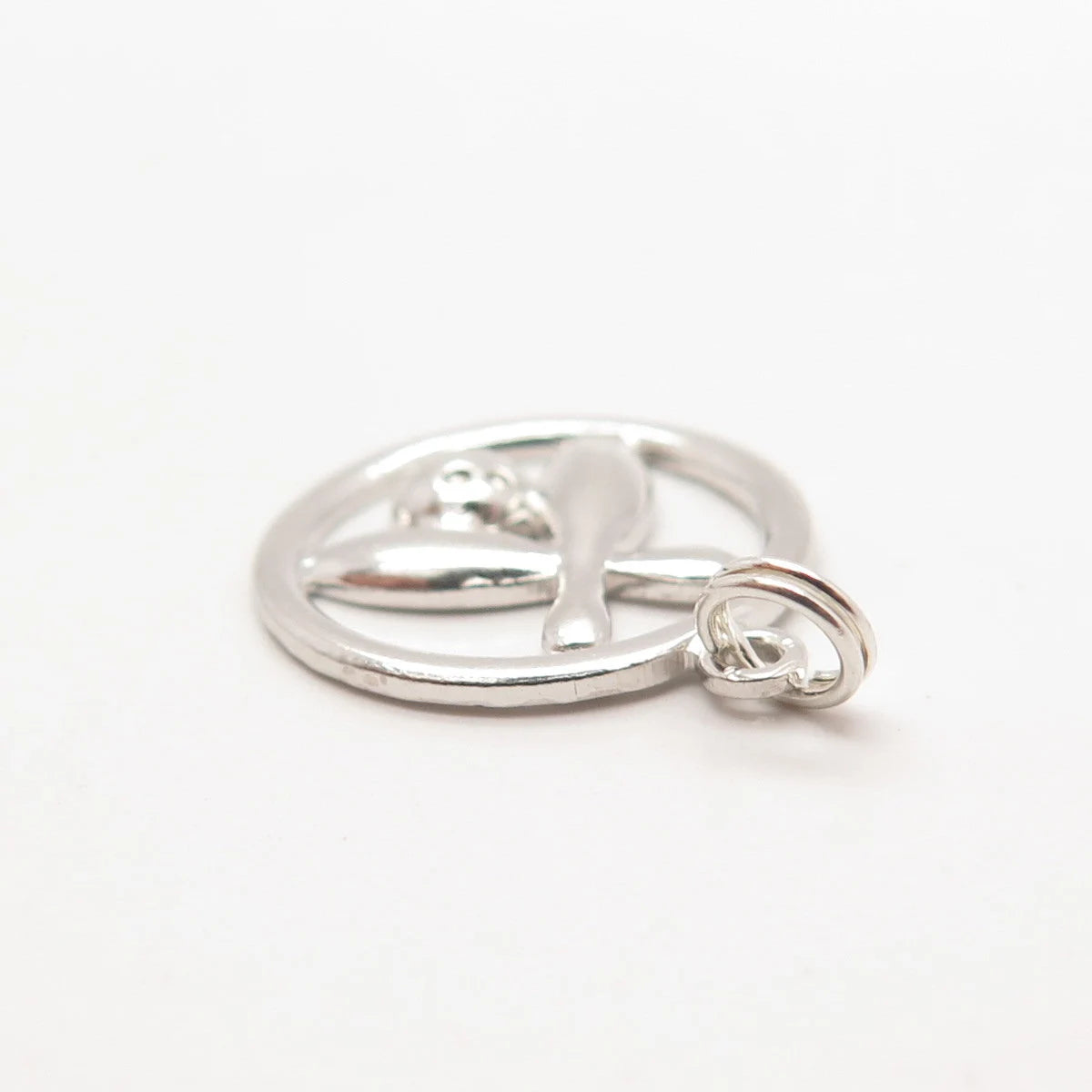925 Sterling Silver Vintage Bowling For Good Luck Round Charm Pendant