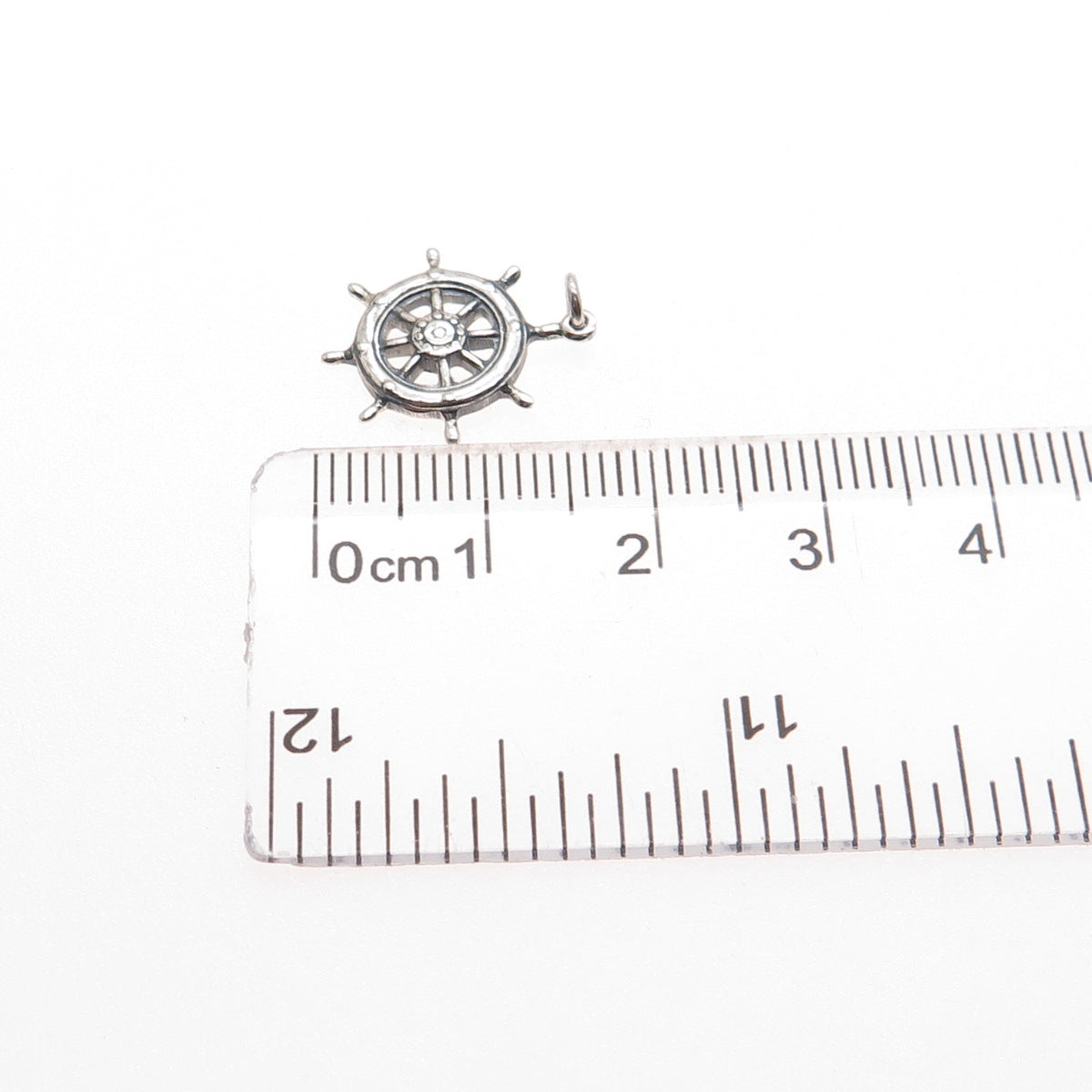 925 Sterling Silver Vintage Helm Ship Wheel Oxidized Minimalist Charm Pendant