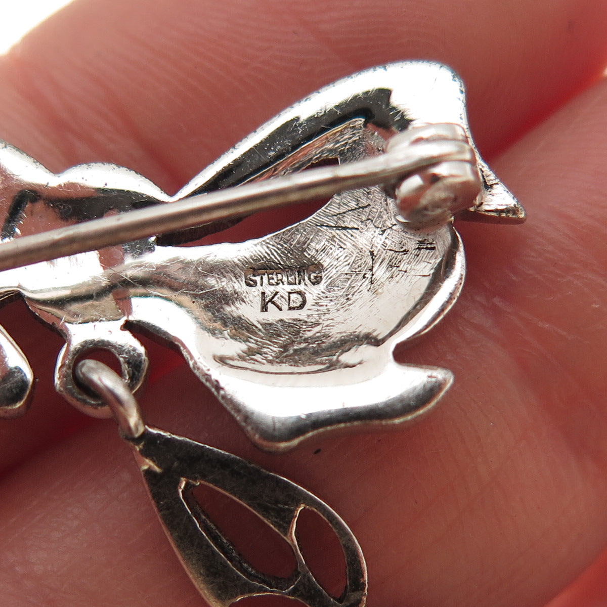 Kimler & Daniel Sterling Antique Art Deco Real MOP Marcasite Bow Locket Brooch