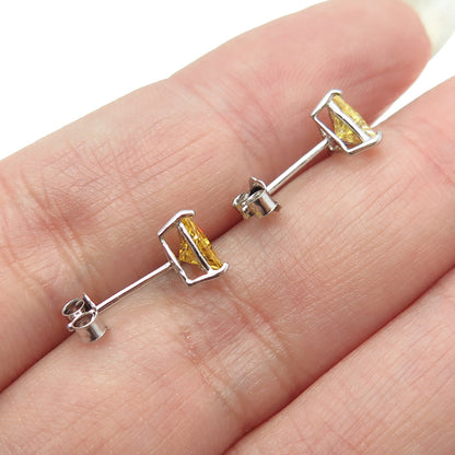 925 Sterling Silver Triangle-Cut Canary Yellow C Z Stud Earrings