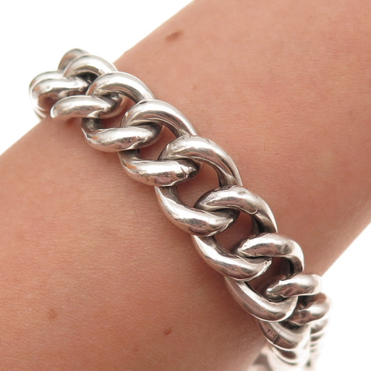 925 Sterling Silver Antique Art Deco Engraved Monogram Cuban Link Bracelet 7.5"