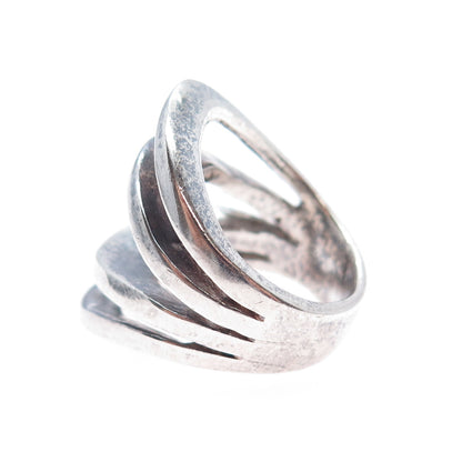 925 Sterling Silver Vintage Modernist 4-Row Oxidized Ring Size 5.25
