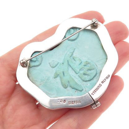 SIERRA 925 Sterling Vintage Mexico Turquoise Chinese Longevity Slide Pin Pendant