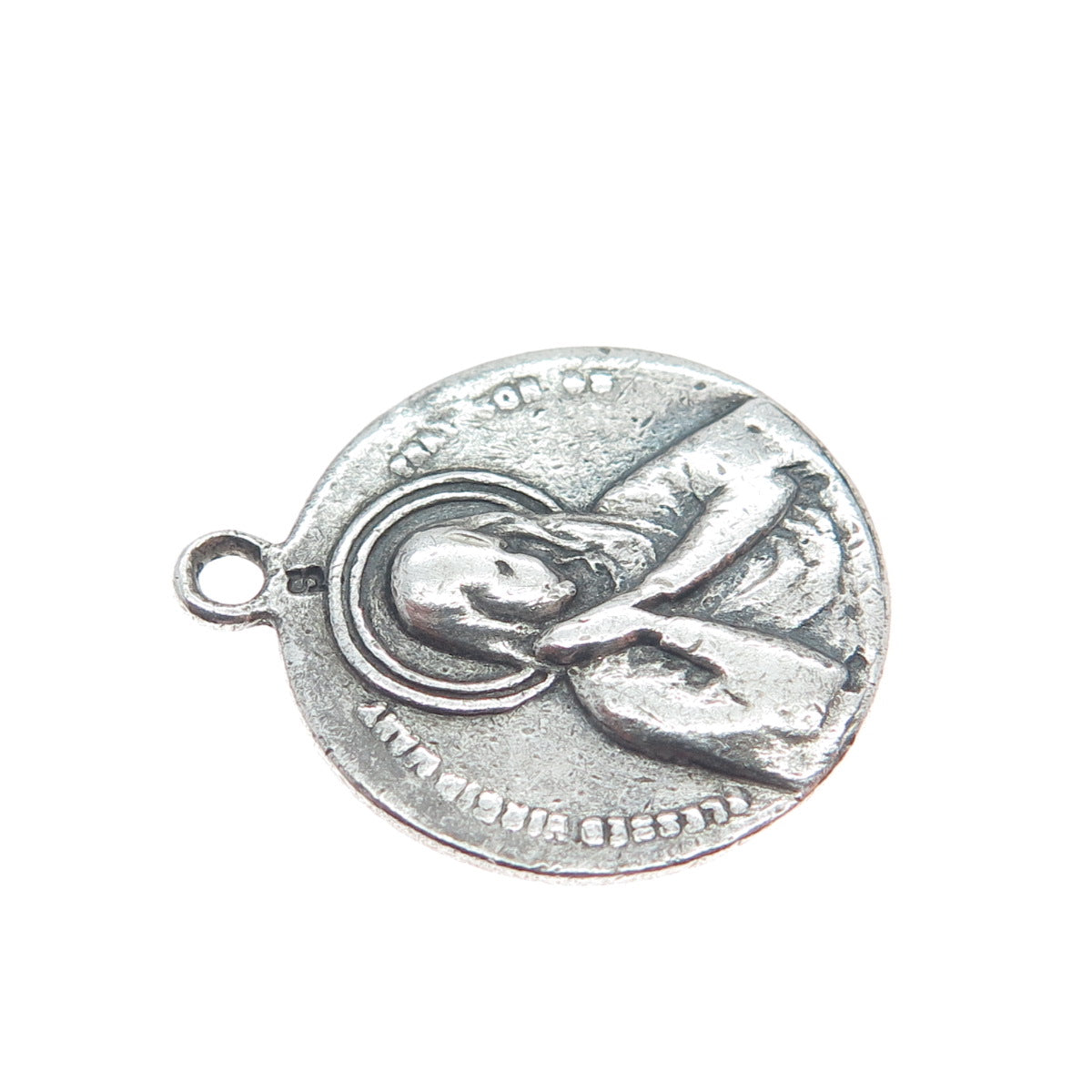 Sterling Silver Antique Jesus & St. Mary Religious Reversible Oxidized Pendant
