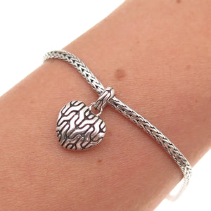 John Hardy 925 Sterling Silver Vintage Classic Chain Heart Charm Bracelet 6.5"