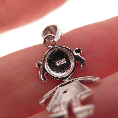925 Sterling Silver Round-Cut C Z Girl Articulated Charm Pendant