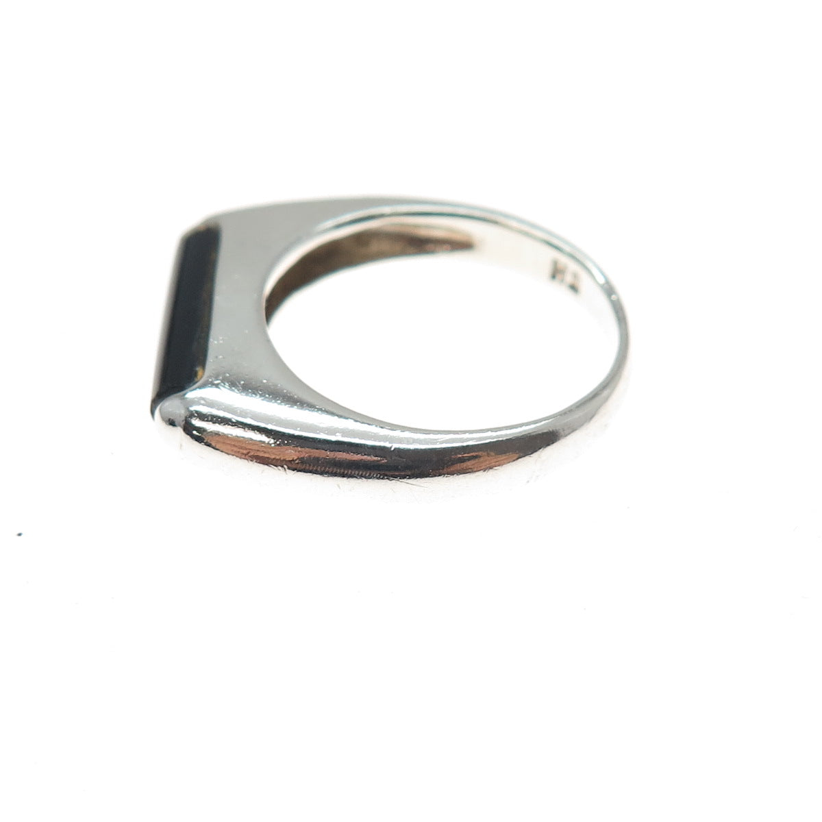 925 Sterling Silver Vintage Real Black Onyx Modernist Ring Size 7