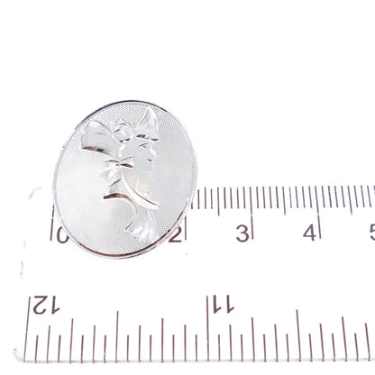 LAMODE 925 Sterling Silver Vintage Engraved Lady Portrait Oval Pin Brooch