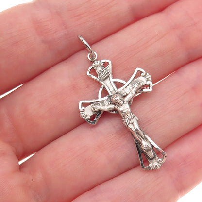 925 Sterling Silver Vintage Crucifix Cross Religious Oxidized Charm Pendant
