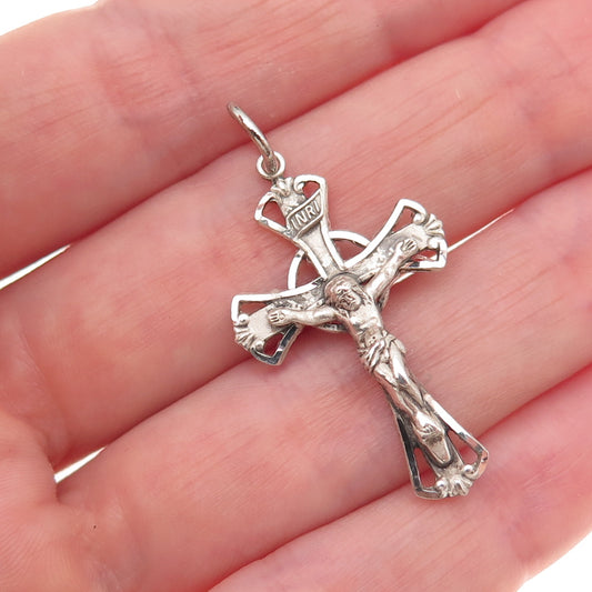 925 Sterling Silver Vintage Crucifix Cross Religious Oxidized Charm Pendant
