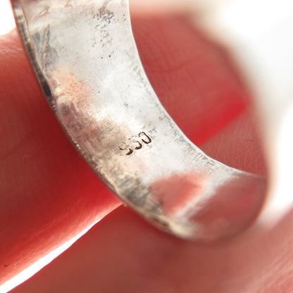 950 Silver Vintage Real Cabochon Dyed Howlite Turquoise Ring Size 7.75