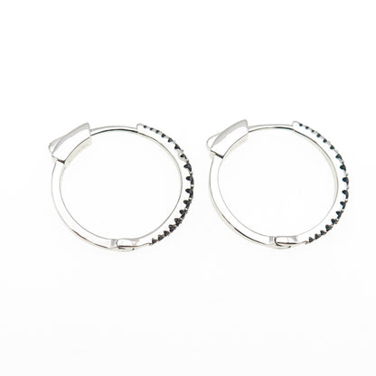 925 Sterling Silver Round-Cut Graduated Black C Z Hoop Earrings