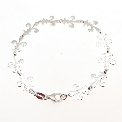 925 Sterling Silver Vintage Fleur de Lis Link Bracelet 7.25"