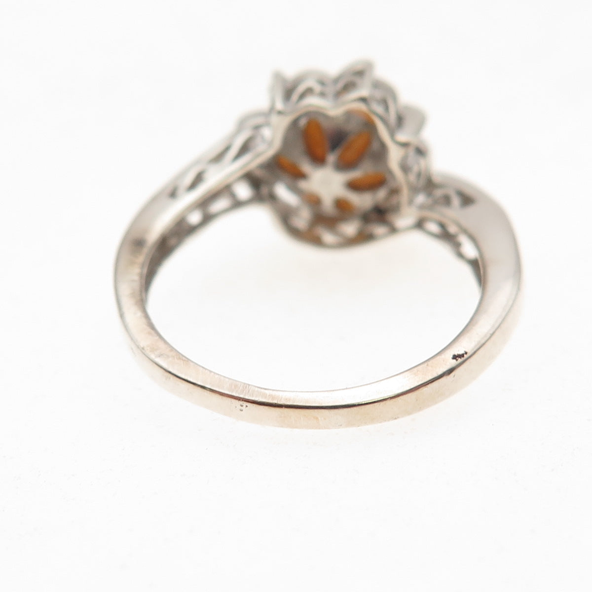 925 Sterling Silver Real Round-Cut Diamond & Pearl Ring Size 6.75