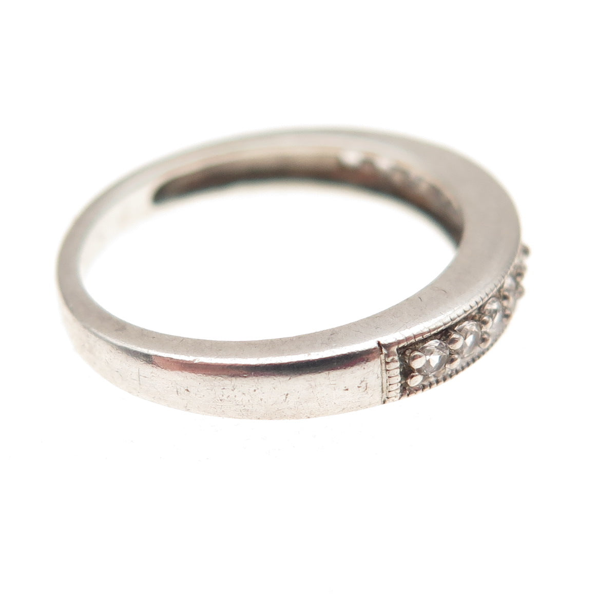 925 Sterling Silver Real Round-Cut White Topaz Half Eternity Band Ring Size 5