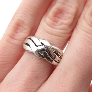 925 Sterling Silver Vintage Modernist Woven Oxidized Ring Size 5.25