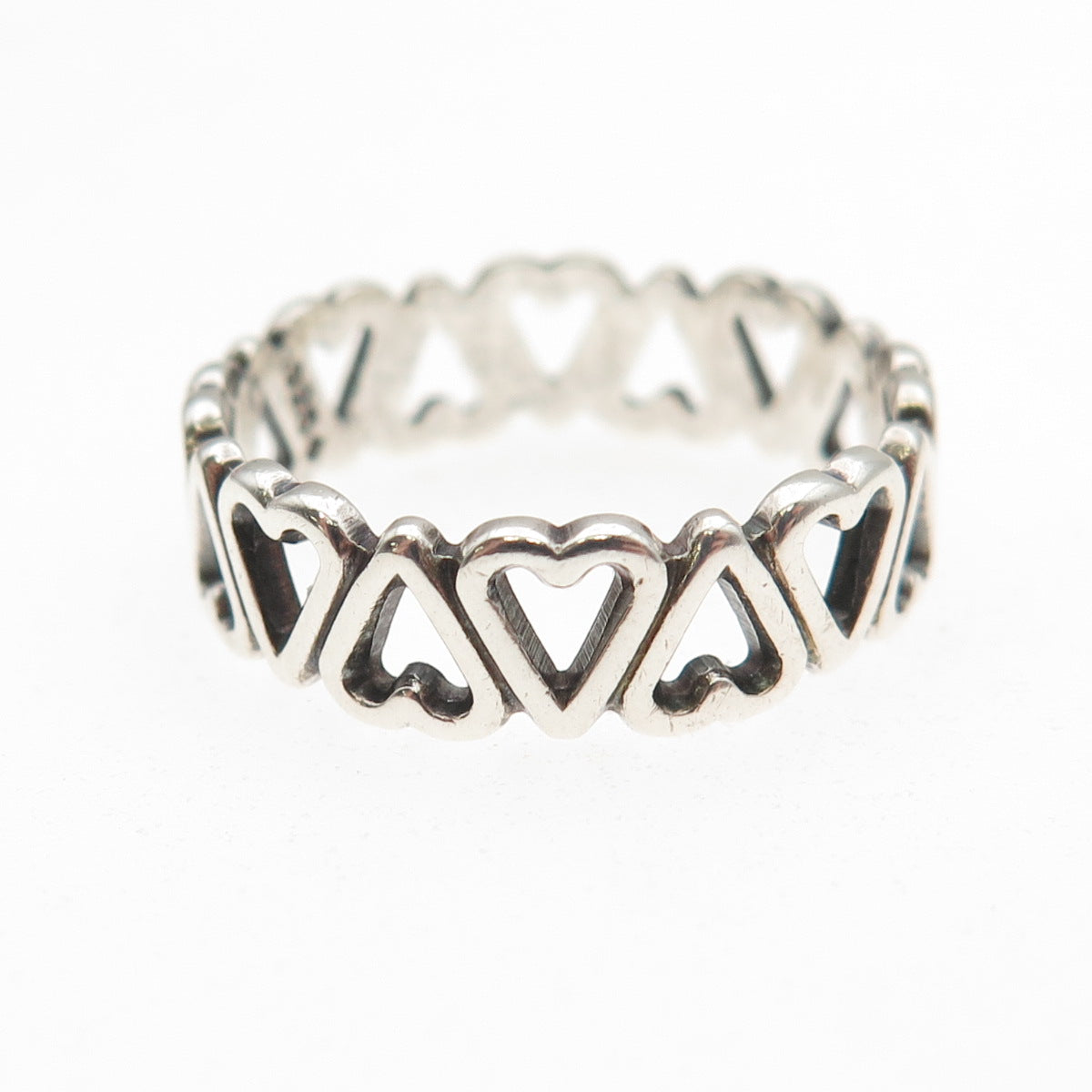 925 Sterling Silver Vintage Heart All Around Oxidized Band Ring Size 8