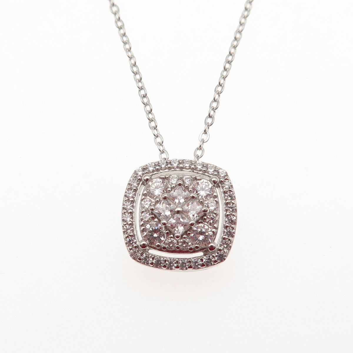DEE BERKLE 925 Sterling Silver Round & Princess-Cut C Z Chain Necklace 16-18"