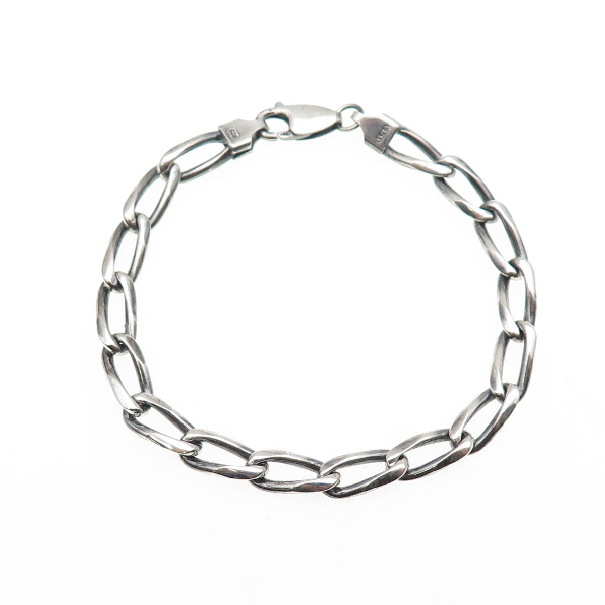 925 Sterling Silver Vintage Italy Paperclip Curb Link Oxidized Bracelet 7"
