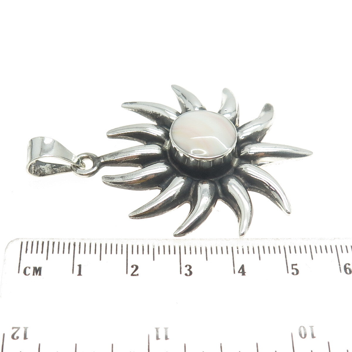925 Sterling Silver Vintage Mexico Real Rose Agate Sun Pendant