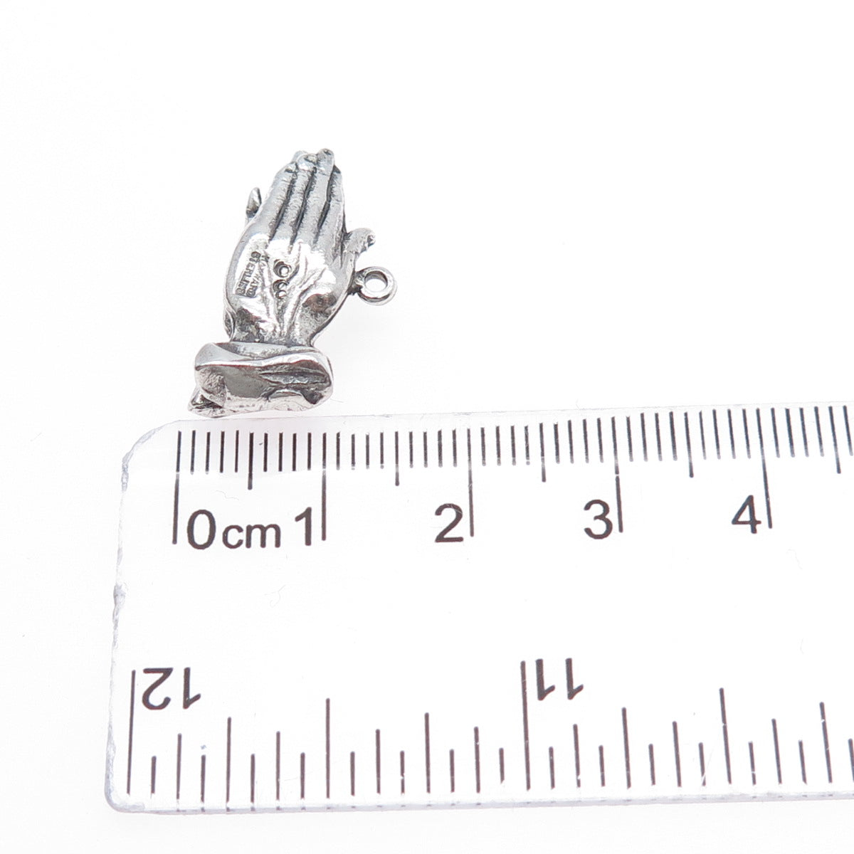 HAYWARD 925 Sterling Silver Vintage Praying Hands Oxidized Mini Charm Pendant