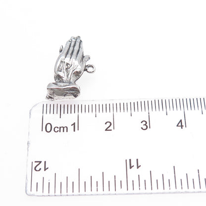 HAYWARD 925 Sterling Silver Vintage Praying Hands Oxidized Mini Charm Pendant