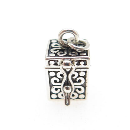 925 Sterling Silver Vintage Cross Pill Box Locket Charm Pendant