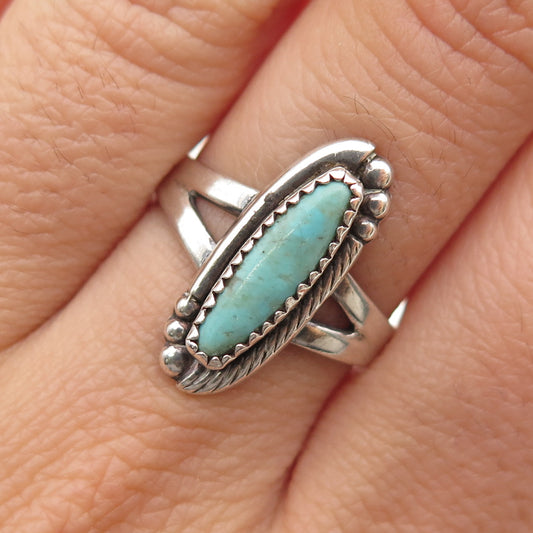 Bell Trading Post Old Pawn 925 Sterling Silver Vintage Turquoise Ring Size 7.75