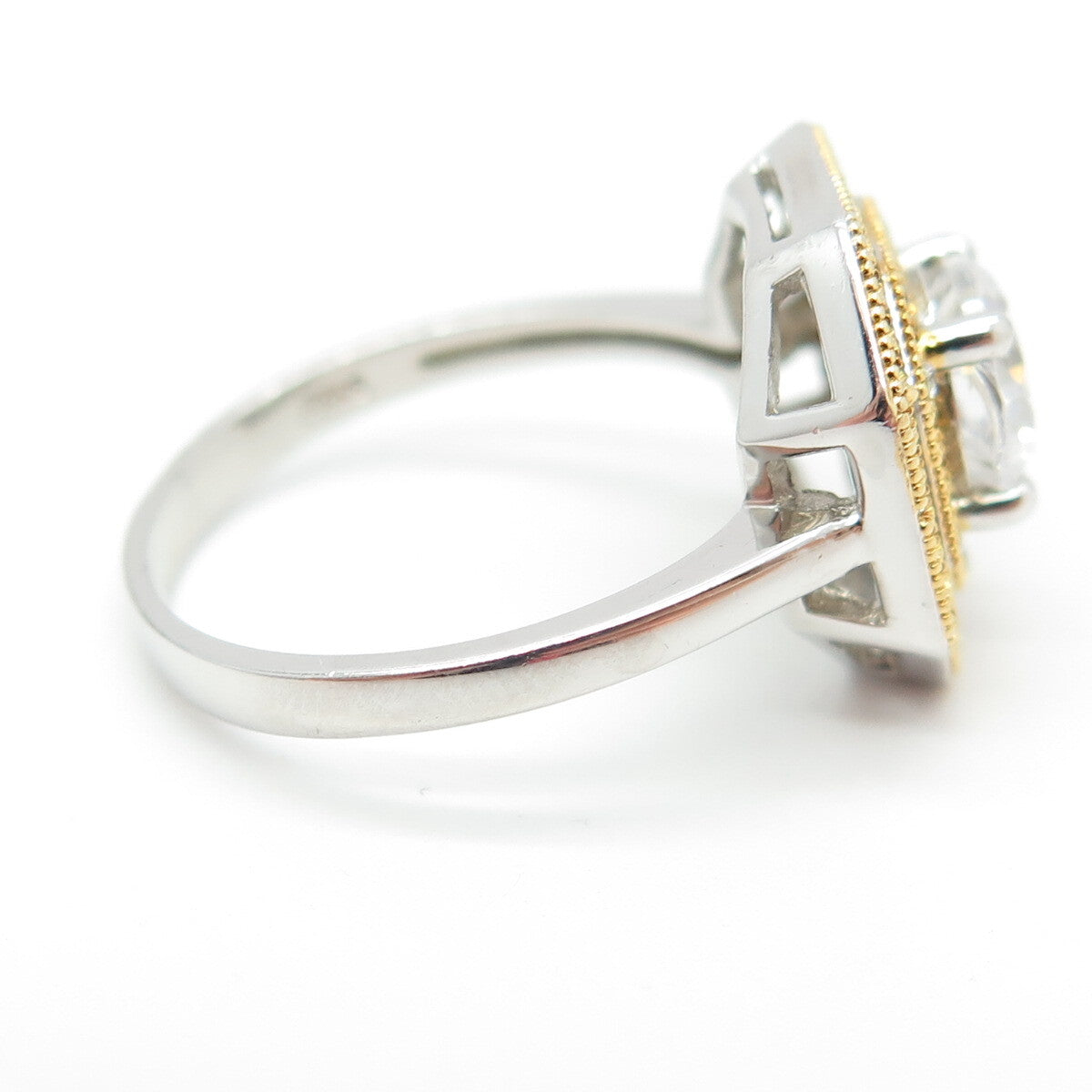 CELINE F. 925 Sterling Silver 2-Tone Round-Cut C Z Ring Size 7