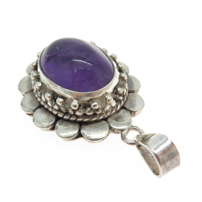 925 Sterling Silver Vintage Real Amethyst Gemstone Pendant