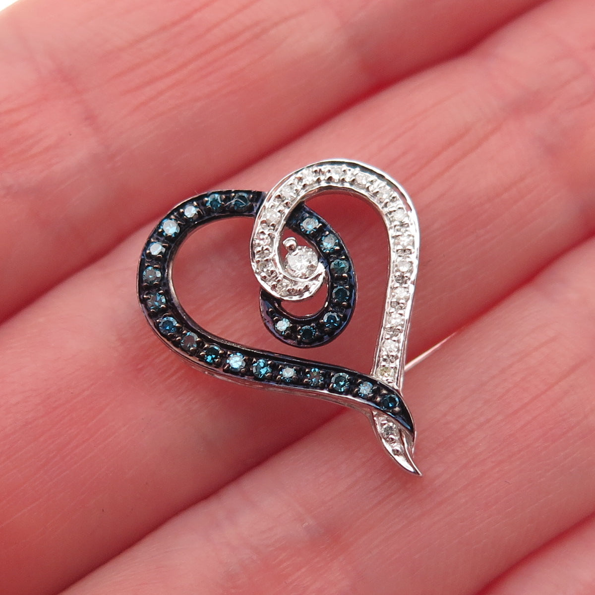 925 Sterling Silver Real Blue & White Diamond Heart Mini Slide Charm Pendant