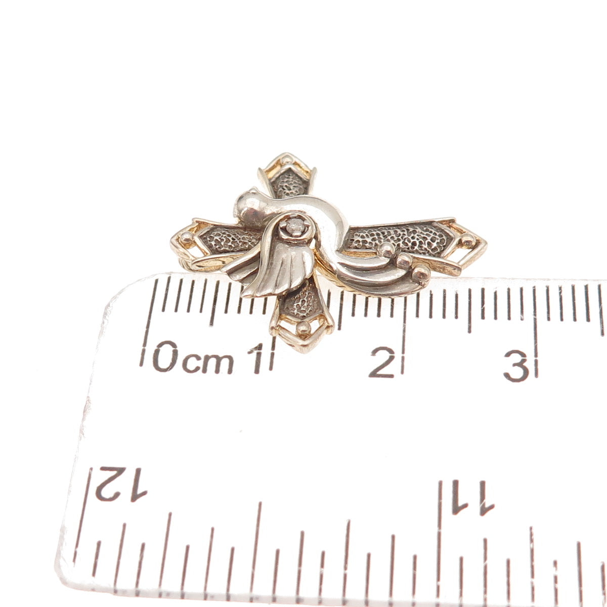 925 Sterling Silver 2-Tone Vintage Real Diamond Holy Spirit Cross Slide Pendant