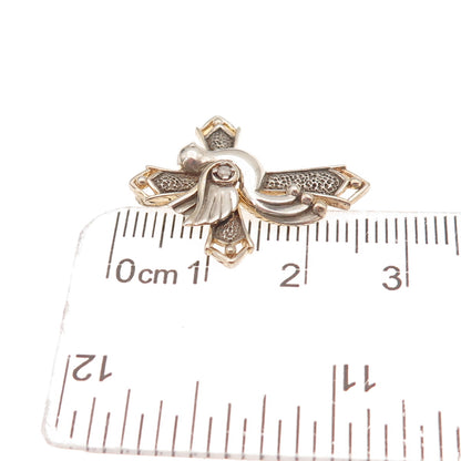 925 Sterling Silver 2-Tone Vintage Real Diamond Holy Spirit Cross Slide Pendant