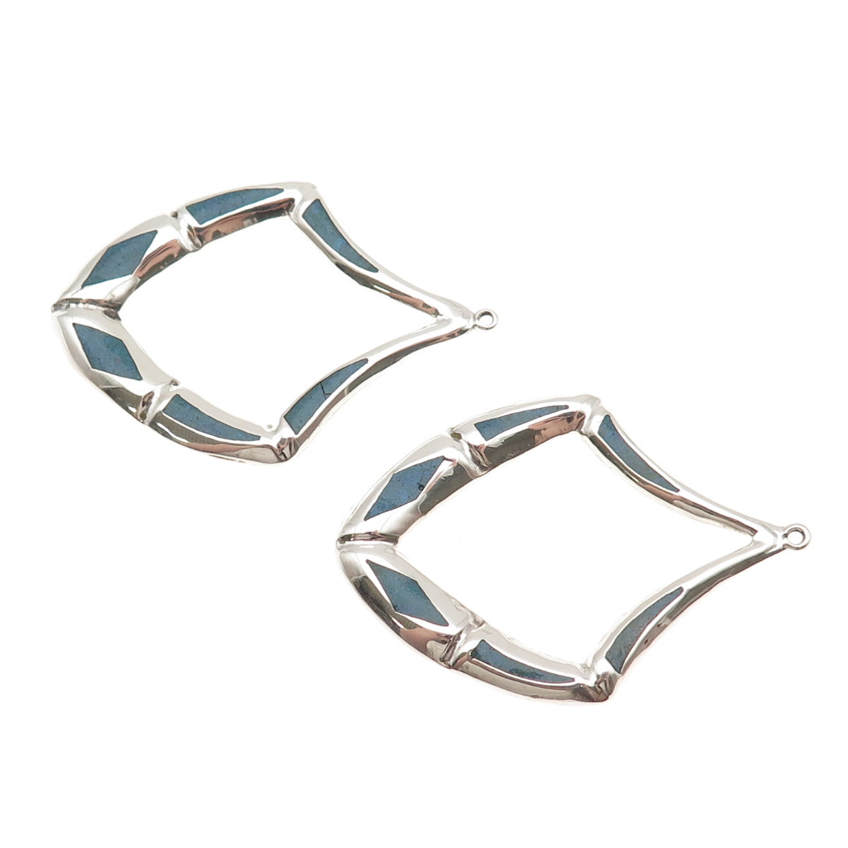 925 Sterling Silver Vintage Mexico Real Turquoise Modernist Jacket Earrings